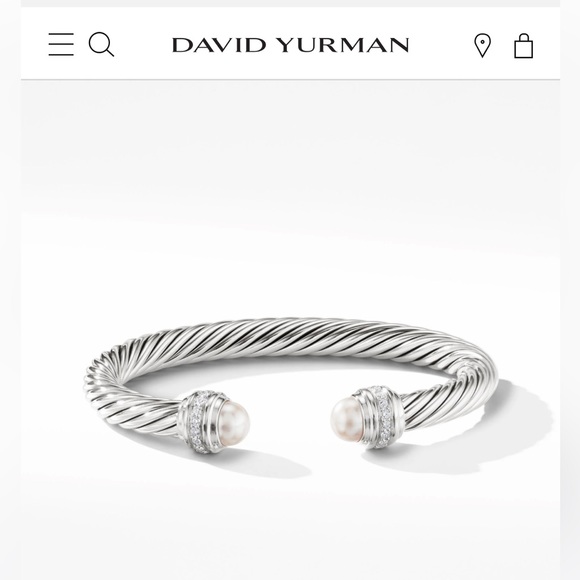 Sterling Silver 7mm Cable Classics Bracelet with Pearls & Pavé Diamonds - Picture 5 of 7